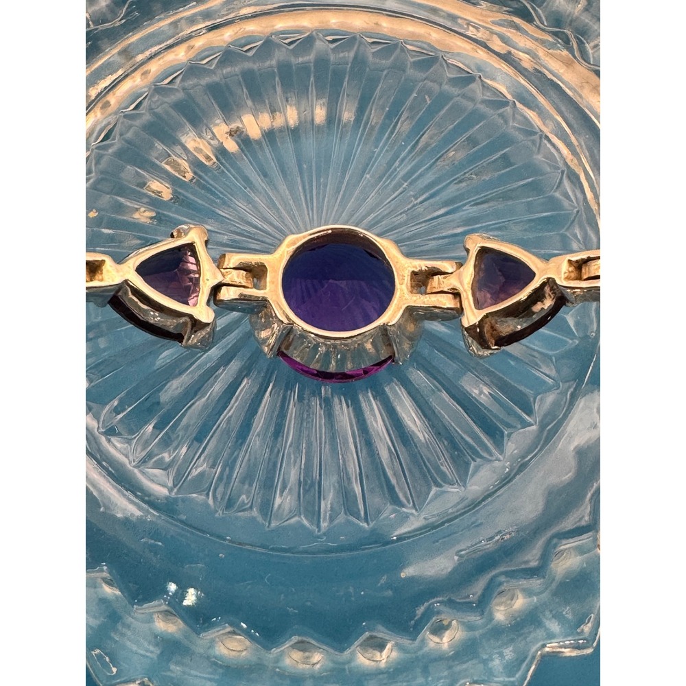 Sterling Silver Amethyst Bangle Bracelet with 3 large Amethyst 16g - Picture 9 of 11
